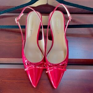 Madden Girl Red Patent Kitten Heels with Bow Trim